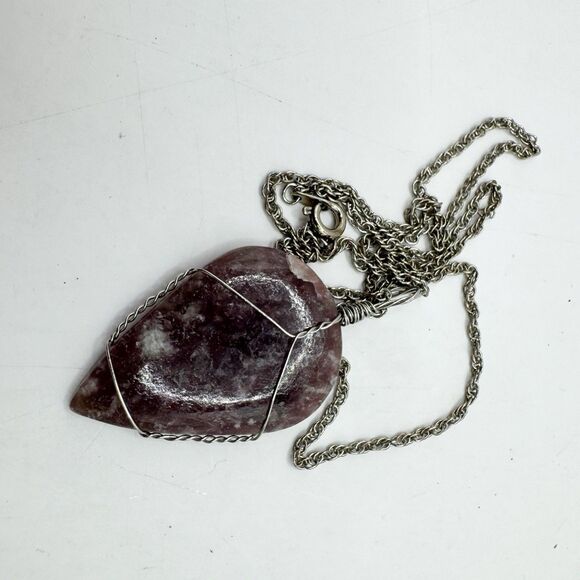 Lepidolite Purple Stone Wire Wrapped Teardrop Pendant Necklace Bohemian 18” - Picture 7 of 10